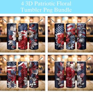 3d Patriotic Flower American Flag Tumbler Png