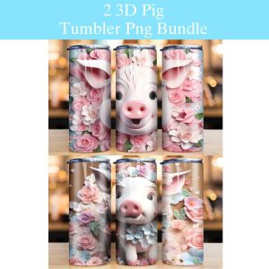 3d Pig With Muted Pastel Flowers Tumbler Png