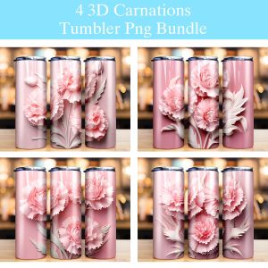 3d Pink Carnations Tumbler Png