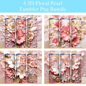 3d Pink Gold Flowers And Pearls Tumbler Png