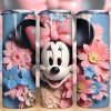 3d Pink Minnie Mouse Flowers Tumbler Png