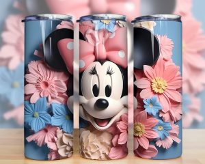 3d Pink Minnie Mouse Flowers Tumbler Png