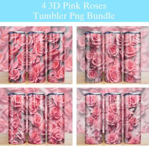 3d Pink Roses Tumbler Png