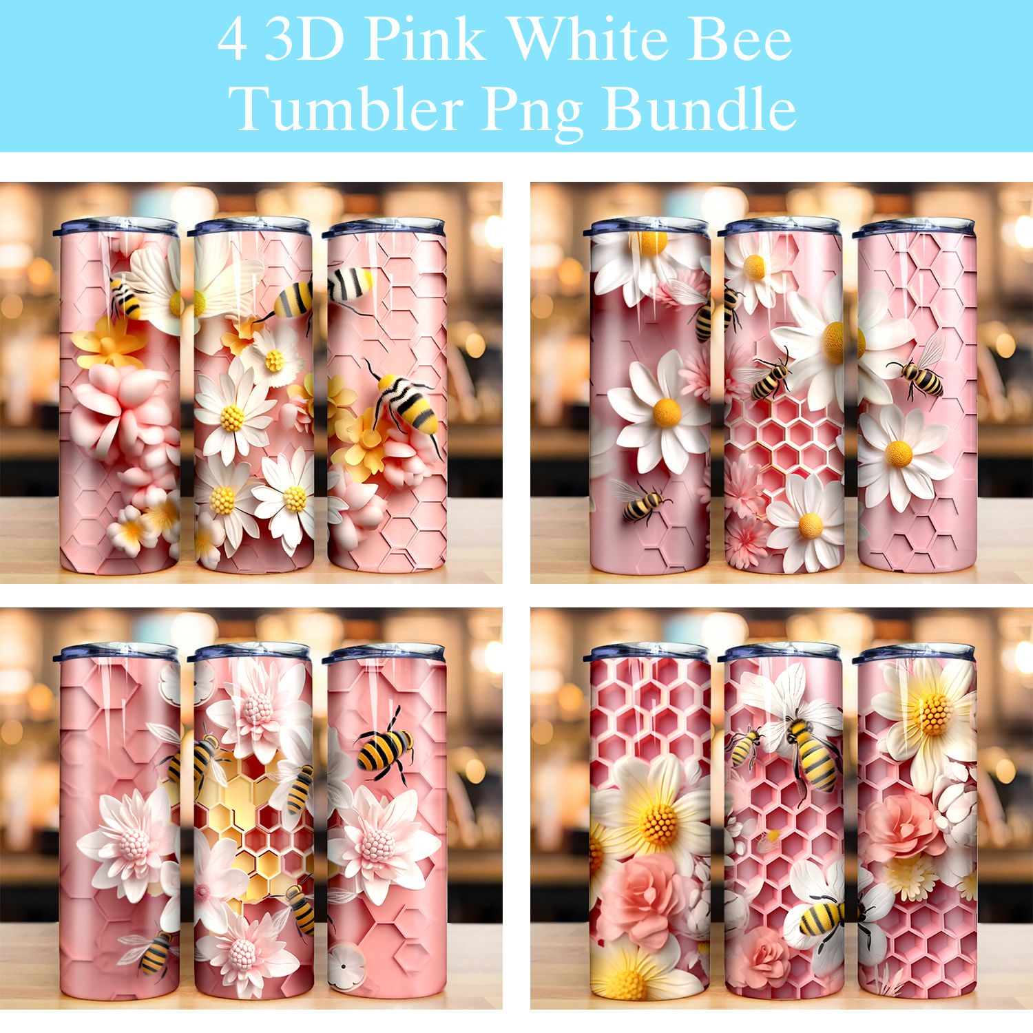 3d Pink White Yellow Bee Honeycomb Tumbler Png 3d Pink White Yellow Bee Honeycomb Tumbler Png