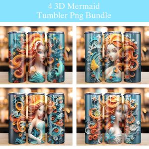 3d Princess Mermaid Quilling Tumbler Png