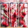 3d Puffy Red Cherry Floral Tumbler Png