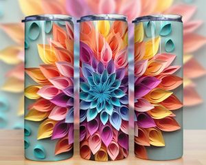 3d Quilling Floral Dahlia Tumbler Png
