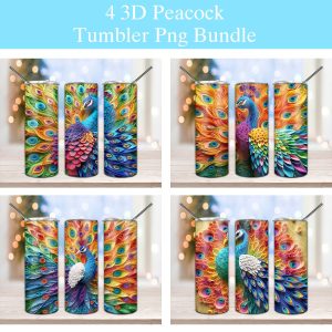 3d Rainbow Colorful Peacock Tumbler Png