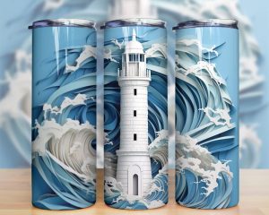 3d Realistic Waves And Lighthouse Tumbler Png
