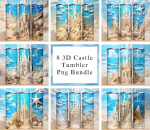 3d Sandcastle Beach Ocean Tumbler Png