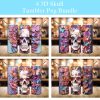 3d Skull With Butterflies And Flowers Tumbler Png