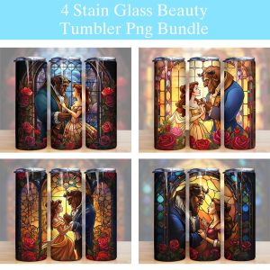 3d Stained Glass Beauty And The Beast Tumbler Png