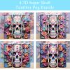 3d Sugar Skull With Flowers And Butterflies Tumbler Png