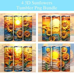 3d Sunflowers Sunset Tumbler Png