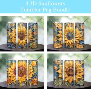 3d Sunflowers Tumbler Png
