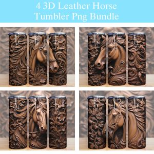 3d Tooled Leather Horse Tumbler Png