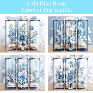 3d White Blue Flowers Book Tumbler Png