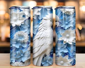3d White Cockatoo Parrot Flowers Tumbler Png
