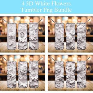 3d White Floral Tumbler Png