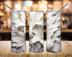 3d White Lilies Flowers Tumbler Png
