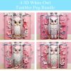 3d White Owl Pink Flowers Tumbler Png