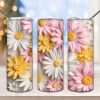 3d White Yellow Pink Daisies Tumbler Png