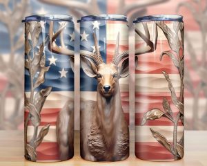 3d Wood Deer American Flag Tumbler Pn