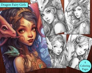 4 Dragon Fairy Girls Fantasy Coloring Page