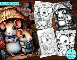 4 Fairy Mice Coloring Page