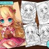 5 Chibi Girls Anime Coloring Page