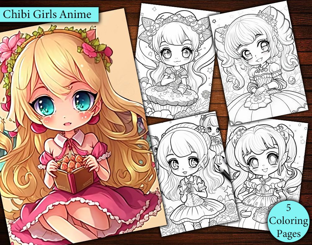 5 Chibi Girls Anime Coloring Page 5 Chibi Girls Anime Coloring Page