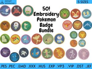 50 Pokemon Embroidery Design Bundle Pokemon Badge Design