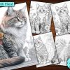 6 Cats Floral Coloring Page