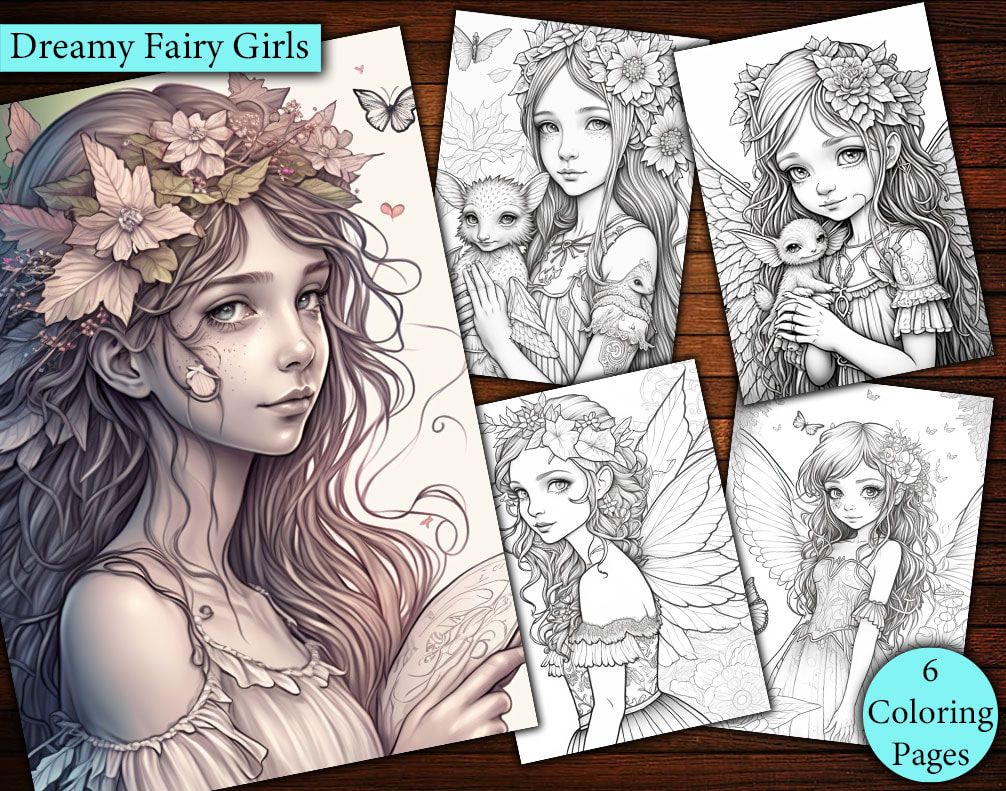 6 Dreamy Fairy Girls Coloring Page 6 Dreamy Fairy Girls Coloring Page