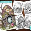 6 Fairy Houses Easter Eggs Coloring Page