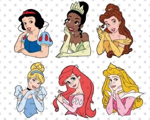 6pcs Princess SVG Bundle, Princess party svg, belle svg, aurora svg, ariel svg, snow white svg