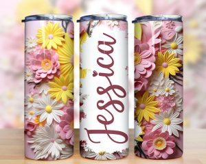 Add Your Own Text 3d Floral Tumbler Png
