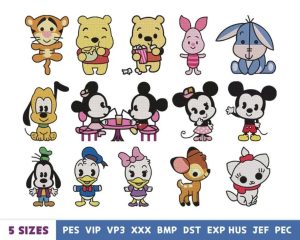 Adorable Kawaii Cartoon Embroidery Designs