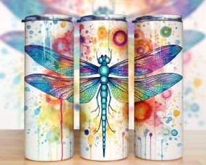 Alcohol Ink Dragonfly Tumbler Png