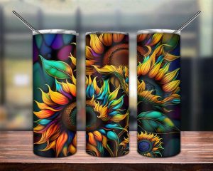 Alcohol Ink Sunflowers 20oz Skinny Tumbler Png