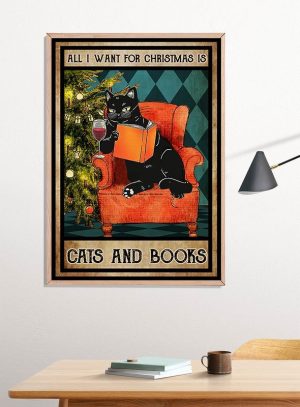 All I Want for Christmas is Cats and Books Poster Print, Digital Poster Wall Art