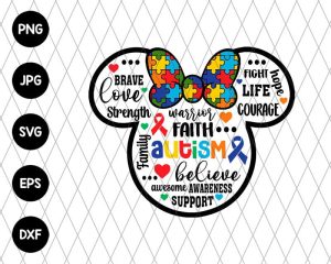 Autism Mouse Minnie Head Svg File