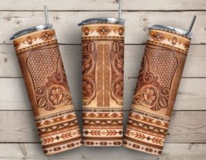 Aztec Tooled Leather Tumbler PNG