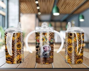 Baby Cow Sunflower Sippy Cup Sublimation Design