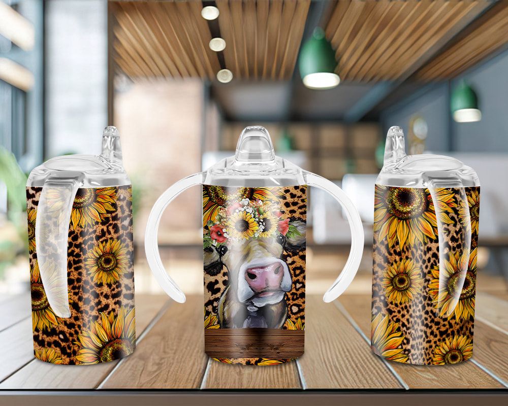 Baby Cow Sunflower Sippy Cup Sublimation Design Baby Cow Sunflower Sippy Cup Sublimation Design