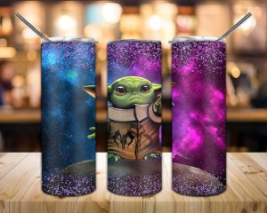 Baby Yoda Glitter Galaxy Tumbler Png 2