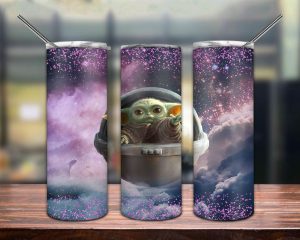 Baby Yoda Glitter Galaxy Tumbler Png