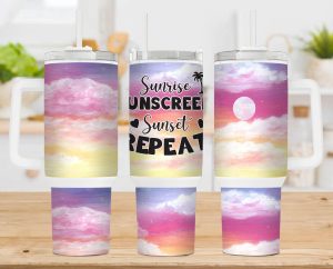 Beach Sunrise Sunscreen Sunset 40 Oz 2 Piece Tumbler Wrap