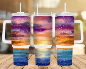 Beach Sunset Glitter 40 Oz 2 Piece Tumbler Wrap