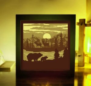 Bear In The Forest 3D Paper Cut Light Box Template